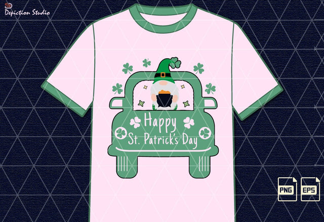 Happy St. Patrick’s Day Truck Sublimation, Patrick’s Day kids Truck PNG, Shamrock’s Gnome Shirt Sublimation Print Template Sublimation Depiction Studio 