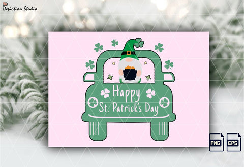 Happy St. Patrick’s Day Truck Sublimation, Patrick’s Day kids Truck PNG, Shamrock’s Gnome Shirt Sublimation Print Template Sublimation Depiction Studio 