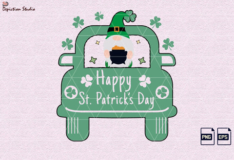Happy St. Patrick’s Day Truck Sublimation, Patrick’s Day kids Truck PNG, Shamrock’s Gnome Shirt Sublimation Print Template Sublimation Depiction Studio 