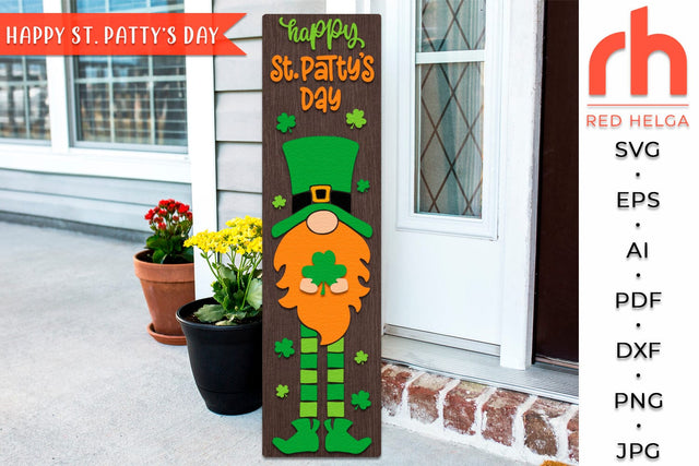 Happy St. Patty's Day SVG, Gnome Porch Sign DXF, Spring Decor Cut File SVG RedHelgaArt 