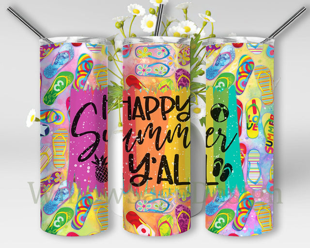 Happy Summer Y'all Tumbler Png, Summer 20oz Skinny Tumbler, Summer Vacation Tumbler Design, Holiday Sublimation Png, Summer Flip Flops Tumbler Wrap, Instant Download Sublimation WillowSageDesign 