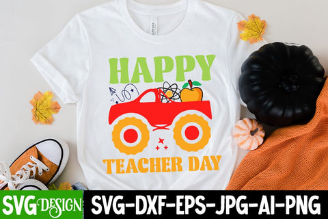 Happy Teacher Day SVG Cut File, Happy Teacher Day SVG Design , 100 Days of School SVG Cut File, 100 Days of School SVG Design, Teacher SVG Cut File, Back to School SVG Design, Teacher SVG Quotes, Back to School Sublimation PNG SVG BlackCatsMedia 
