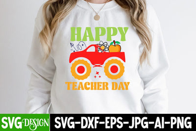 Happy Teacher Day SVG Cut File, Happy Teacher Day SVG Design , 100 Days of School SVG Cut File, 100 Days of School SVG Design, Teacher SVG Cut File, Back to School SVG Design, Teacher SVG Quotes, Back to School Sublimation PNG SVG BlackCatsMedia 