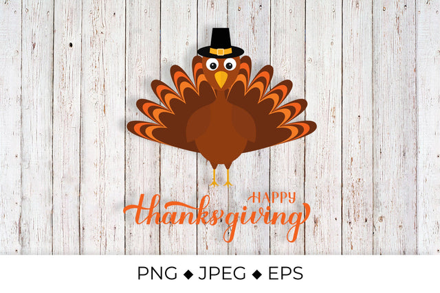 Happy Thanksgiving calligraphy hand lettering with cute cartoon turkey Sublimation LaBelezoka 