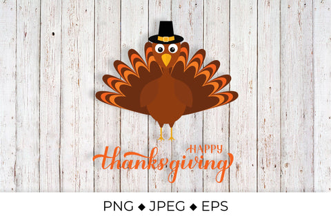 Happy Thanksgiving calligraphy hand lettering with cute cartoon turkey Sublimation LaBelezoka 