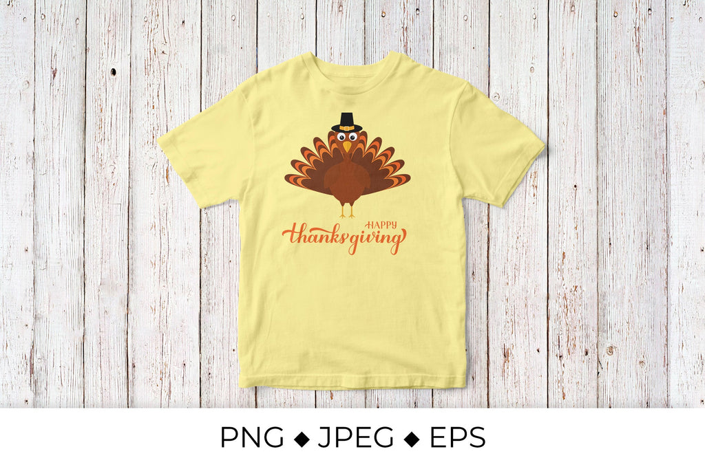 Happy Thanksgiving calligraphy hand lettering with cute cartoon turkey ...