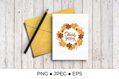Happy Thanksgiving calligraphy lettering autumn wreath Sublimation LaBelezoka 