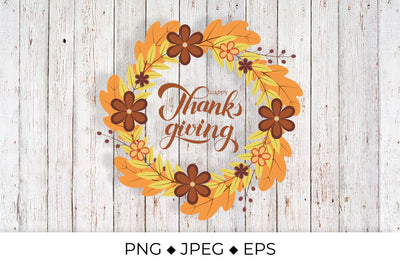 Happy Thanksgiving calligraphy lettering autumn wreath Sublimation LaBelezoka 