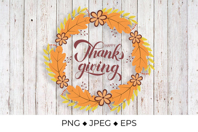 Happy Thanksgiving calligraphy lettering fall wreath sublimation Sublimation LaBelezoka 