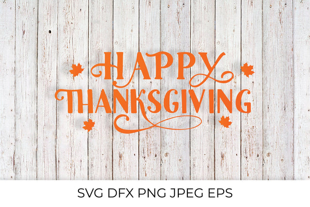 Happy Thanksgiving calligraphy lettering with maple leaves SVG LaBelezoka 