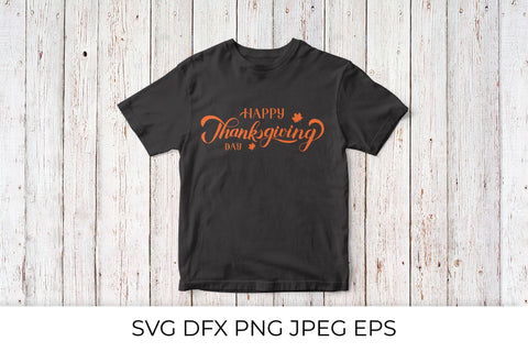 Happy Thanksgiving Day handwritten quote with maple leaves SVG LaBelezoka 