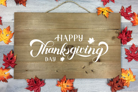 Happy Thanksgiving Day handwritten quote with maple leaves SVG LaBelezoka 