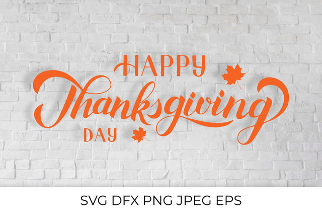 Happy Thanksgiving Day handwritten quote with maple leaves SVG LaBelezoka 