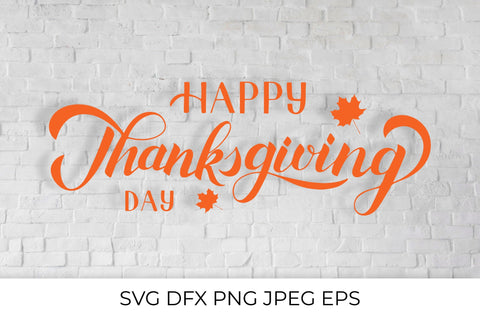 Happy Thanksgiving Day handwritten quote with maple leaves SVG LaBelezoka 