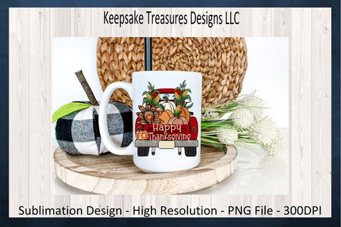 Happy Thanksgiving Red Rustic Truck, PNG Sublimation Design, DIY Turkey Autumn Design, Digital Download, Fall Rustic Truck, Pumpkin clipart Sublimation Keepsake Treasures Designs LLC. 
