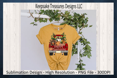 Happy Thanksgiving Red Rustic Truck, PNG Sublimation Design, DIY Turkey Autumn Design, Digital Download, Fall Rustic Truck, Pumpkin clipart Sublimation Keepsake Treasures Designs LLC. 