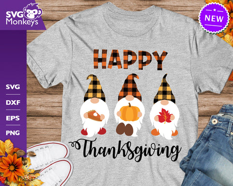 Happy Thanksgiving Svg, Thanksgiving Gnomes Svg, Buffalo Plaid Svg SVG SvgMonkeys 