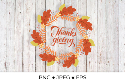 Happy Thanksgiving. Wreath of colorful autumn leaves Sublimation LaBelezoka 