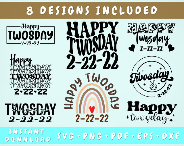 Happy Twosday SVG Bundle, 8 Designs, Twosday PNG, Twosday Cut Files For Cricut, Silhouette SVG HappyDesignStudio 