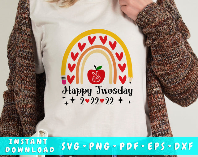 Happy Twosday Teacher SVG, Twosday Rainbow SVG Cut File For Cricut, Silhouette SVG HappyDesignStudio 