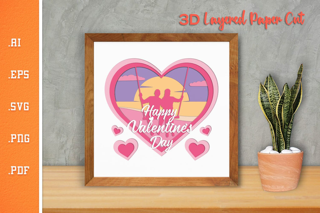 Happy Valentines Day 3 - 3D Layered Paper Cut SVG - So Fontsy