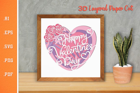 Happy Valentines Day - 3D Layered Paper Cut SVG SVG Slim Studio 