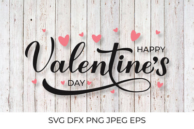 Happy Valentines Day calligraphy lettering with hearts SVG LaBelezoka 