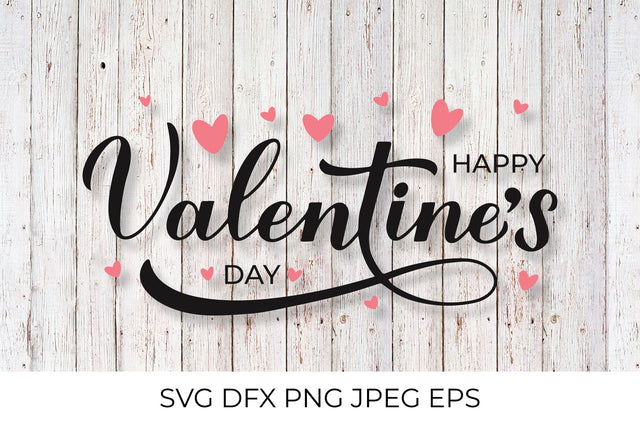 Happy Valentines Day calligraphy lettering with hearts SVG LaBelezoka 