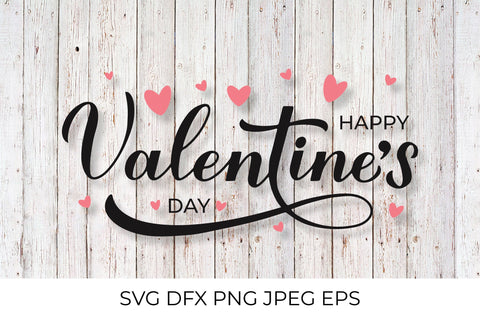Happy Valentines Day calligraphy lettering with hearts SVG LaBelezoka 