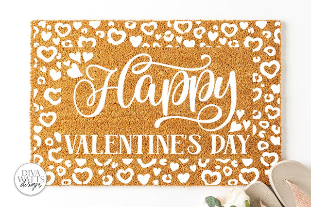 Happy Valentine's Day Doormat SVG | Leopard Hearts Design SVG Diva Watts Designs 