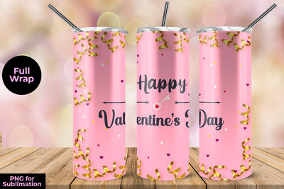 Happy Valentine's Day Gold Ribbon 20 oz Skinny Tumbler Wrap Sublimation Design Sublimation Sublimatiz Designs 
