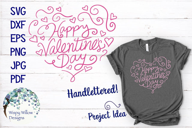 Happy Valentine's Day Heart SVG SVG Wispy Willow Designs 