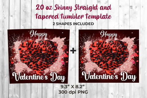 Happy Valentine's Day Leopard & Glitter Skinny Tumbler Template Sublimation Sublimatiz Designs 