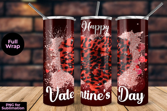Happy Valentine's Day Leopard & Glitter Skinny Tumbler Template Sublimation Sublimatiz Designs 