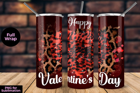 Happy Valentine's Day Leopard Skinny Tumbler Template Sublimation Sublimatiz Designs 