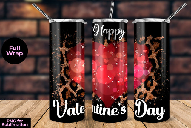 Happy Valentine's Day Red Heart & Leopard Tumbler Wrap Sublimation Sublimatiz Designs 