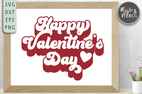 Happy Valentines Day Retro SVG - PNG, DXF, EPS, SVG SVG Style and Stencil 