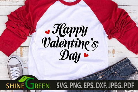 Happy Valentine's Day SVG Cut File with Little Hearts SVG Shine Green Art 