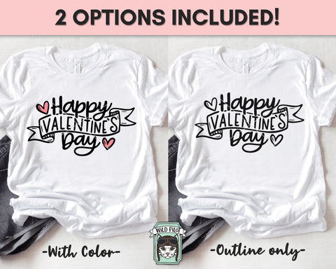 Happy Valentines Day SVG File, Happy Valentines Day Cut File, Hand Lettered Valentines Day SVG, Ribbon Banner SVG Cut File, Valentines Day SIgn SVG SVG Wild Pilot 