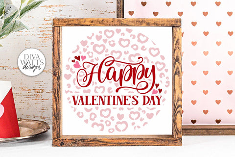 Happy Valentine's Day SVG | Heart Leopard Print Round Design SVG Diva Watts Designs 