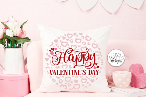 Happy Valentine's Day SVG | Heart Leopard Print Round Design SVG Diva Watts Designs 