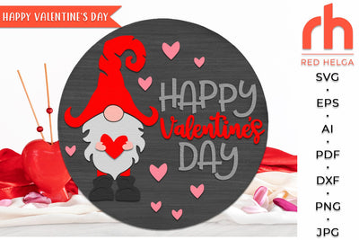 Happy Valentine's Day SVG, Round Hanger Cut File, Valentine’s Gnome DXF SVG RedHelgaArt 