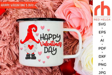 Happy Valentine's Day SVG, Round Hanger Cut File, Valentine’s Gnome DXF SVG RedHelgaArt 