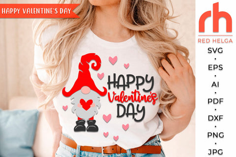 Happy Valentine's Day SVG, Round Hanger Cut File, Valentine’s Gnome DXF SVG RedHelgaArt 