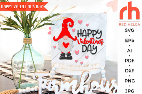 Happy Valentine's Day SVG, Round Hanger Cut File, Valentine’s Gnome DXF SVG RedHelgaArt 