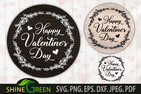Happy Valentine's Day SVG with Hand Drawn Flower Wreath- PNG EPS DXF SVG Shine Green Art 