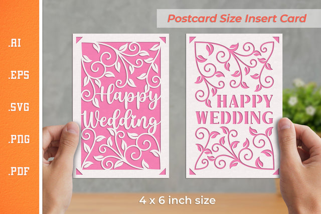 Happy Wedding Insert Card Paper Cut SVG 1 - Postcard size SVG Slim Studio 