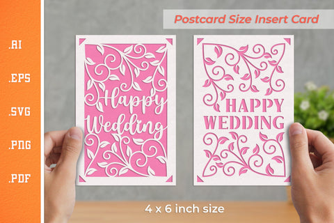Happy Wedding Insert Card Paper Cut SVG 1 - Postcard size SVG Slim Studio 