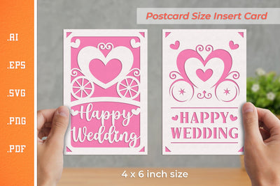 Happy Wedding Insert Card Paper Cut SVG 3 - Postcard Size SVG Slim Studio 