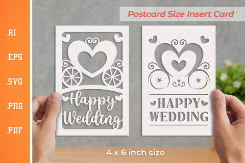 Happy Wedding Insert Card Paper Cut SVG 3 - Postcard Size SVG Slim Studio 